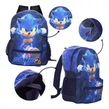 Mochila Escolar Infantil Bolsa Sonic O Filme Grande Costas Cor Azul