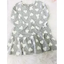 Vestido Manga Longa Infantil Gap Cinza Estampado De Corações