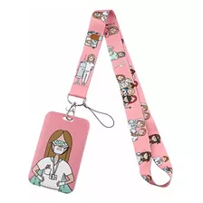 Lanyard + Porta Credencial Rosado Enfermera Tens Doctora