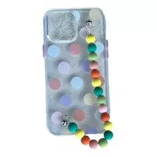 Funda Bolitas Color Muñequera Para iPhone 11 12 13 Pro Max