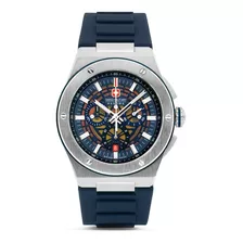 Reloj Swiss Military Smwgo0000902 Para Hombre Cronografo Color De La Malla Azul Color Del Bisel Plateado Color Del Fondo Azul