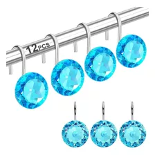 Ganchos De Cortina De Baño Acrílicos Con Diamantes, 12 Pzas Color Water Blue