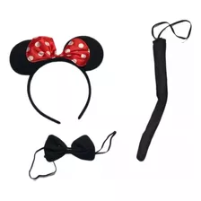 Kit Minnie Arco Tiara Gravata E Rabo Infantil Festa Fantasia