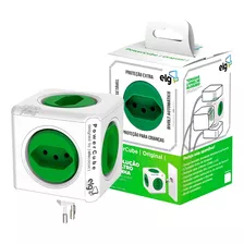 Adaptador Power Cube Original 5 Tomadas Filtro Bivolt Verde