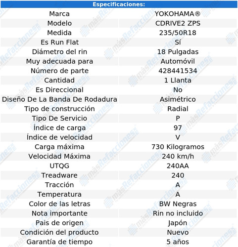 Llanta Yokohama C Drive 2 Mo 235/50 R-18 Xj Series 2005 Foto 2
