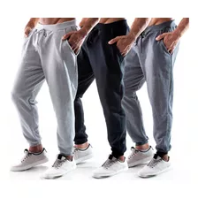 Kit 3 Calças Jogger Slim Masculino Moletom Academia Treino 