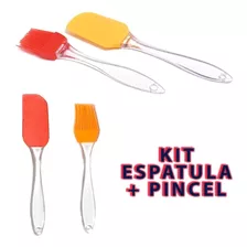 Espátula +pincel Silicone Confeitaria Uso Culinário Cabo