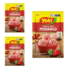 Pó Para O Preparo De Sorvete Yoki Morango Kit Com 3 X 150g