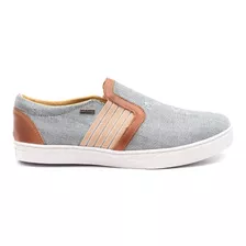 Tênis Slip On Iate Masculino Couro Jeans Palmilha Gel Leve