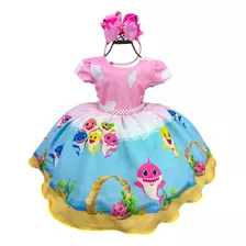 Vestido Infantil Tematicos Da Pop Baby Shark Rosa Luxo