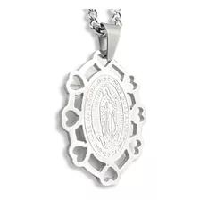 Medalla Virgen De Guadalupe Corazón Acero Inox Con Cadena