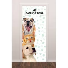 Adesivo Porta Pet Shop Gato Cachorro Banho Tosa Verde P558