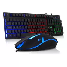 Teclado Gamer Rgb C/mouse Optico 2400 Dpi - Fio Usb Cor De Teclado Preto Idioma Português Brasil