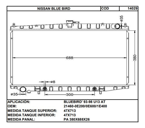 Radiador Nissan Bluebird 93-98 Automatico Laminilla 26 Mm Foto 2