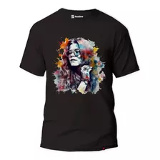 Camiseta Janis Joplin Rock Band Colored Face Similing Happy