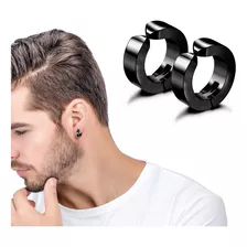 Par De Brincos Masculino Pressão Argola Aço Inox Preto 4mm