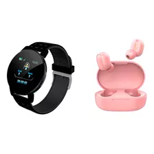 Reloj Smartwatch 119 Negro + Auriculares Inalámbricos Rosa