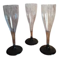 Copa Champagne Plastica Descartable Cristal Pie Negro X50u 