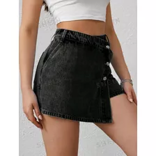 Falda Short Shein Mezclilla Con Botón Cruzado Delantero