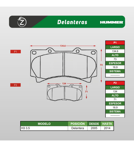 Kit Pastillas Freno Delanteras Y Traseras Hummer H3 Foto 2