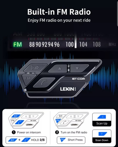 Intercomunicador Moto Lexin Bluetooth 5.0 Radio Fm Foto 3