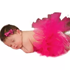 Saia Tutu Bailarina + Tiara Fotografia Bebê Newborn Pink