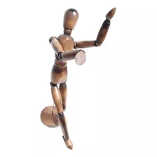 Boneco Manequim Articulado De Madeira 30cm Marrom Vintage