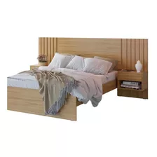 Cama Casal 2 Mesas De Cabeceira Painel Ripado Zara - Camaru