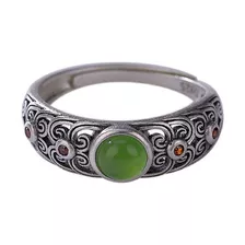 Anillo Abierto Hueco De Plata De Ley Hetian Jade De Plata De