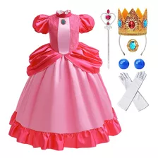 Oskiner Disfraz De Princesa Peaches Para Niñas,disfraz De Princesa Peaches Para Niños Super Bros Con Accesorios Para Halloween