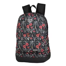 Everbags Mochila School Resistente Confortável Casual Multiuso Preta Floral Vermelho 22litros