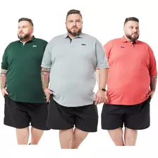 Kit 03 Camisa Gola Polo Masculina Plus Size Tamanhos Grandes