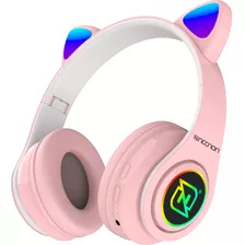 Audifonos Diadema Gamer Bluetooth Oreja Gato Necnon Nbh-07 Color Rosa