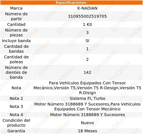 Kit Distribucion Banda Volvo V50 L5 2.5l 05-11 K-nadian Foto 3