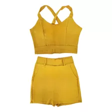 Conjunto Top Y Short De Mujer Moda Dama Bengalina Elastizada