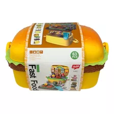 Canasta Fast Food Hamburguesa Con Accesorios Color Amarillo Y Naranja