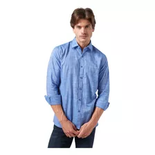 Camisa Los Caballeros En Lino Azul Con Textura