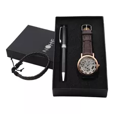 Reloj Hombre, Set De Regalo, Pulsera, Pluma Elegante