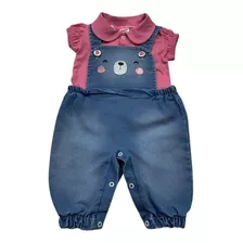 Conjunto Bebe Menina Jardineira Jeans