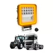 Farol De Milha Led Trator Máquina Agricola Caminhao 126w Quadrado 11cm + Seta Laranja 12-24v Resistente Água 11340lm Und