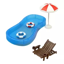 Simulado Mini Dollhouse Piscina Cadeira Guarda-chuva