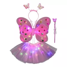 Alas De Mariposa De Disfraz Con Luces Para Niños,alas Mariposa De Hada Con Luz Cosplay Ropa Para Niño, 4 Piezas