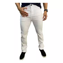 Calca Jeans Branca Tradicional Reta Com Lycra