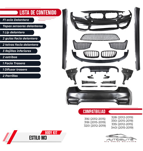 Body Kit Bmw F30 Serie3 318i 320i Tipo M3 2012-2019 Parrilla Foto 9