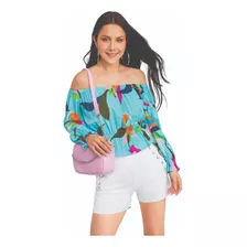 Blusa Casual Dama Azul Off Shoulder 965-77