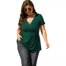 Blusa Casual Manga Corta Cuello V Talla Extra Para Mujer