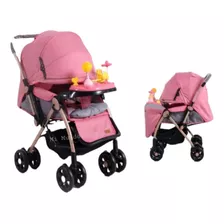 Coche Cuna Para Bebe Niño Y Niña Reclinable Juguetero Power Color Rosa Color Del Chasis Rosado