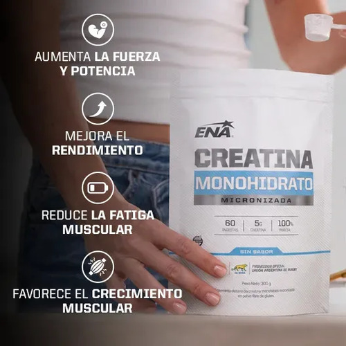 Imagen 3 de Creatina Monohidrato Ena Sport 300g Micronizada - 60 Servicios - Potencia Masa Muscular Y Rendimiento Deportivo Sin Sabor