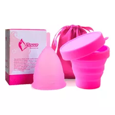 Copa Menstrual + Vaso Esterilizador Color Rosa + Bolsita Y Caja