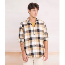 Camisa Hombre Seven M/l Beige Algodón 45011832-8737